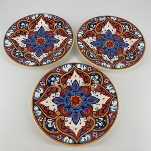 Pier 1 Imports Karina Tile Salad Plates Set of 3 8.5” Ceramic Mediterranean